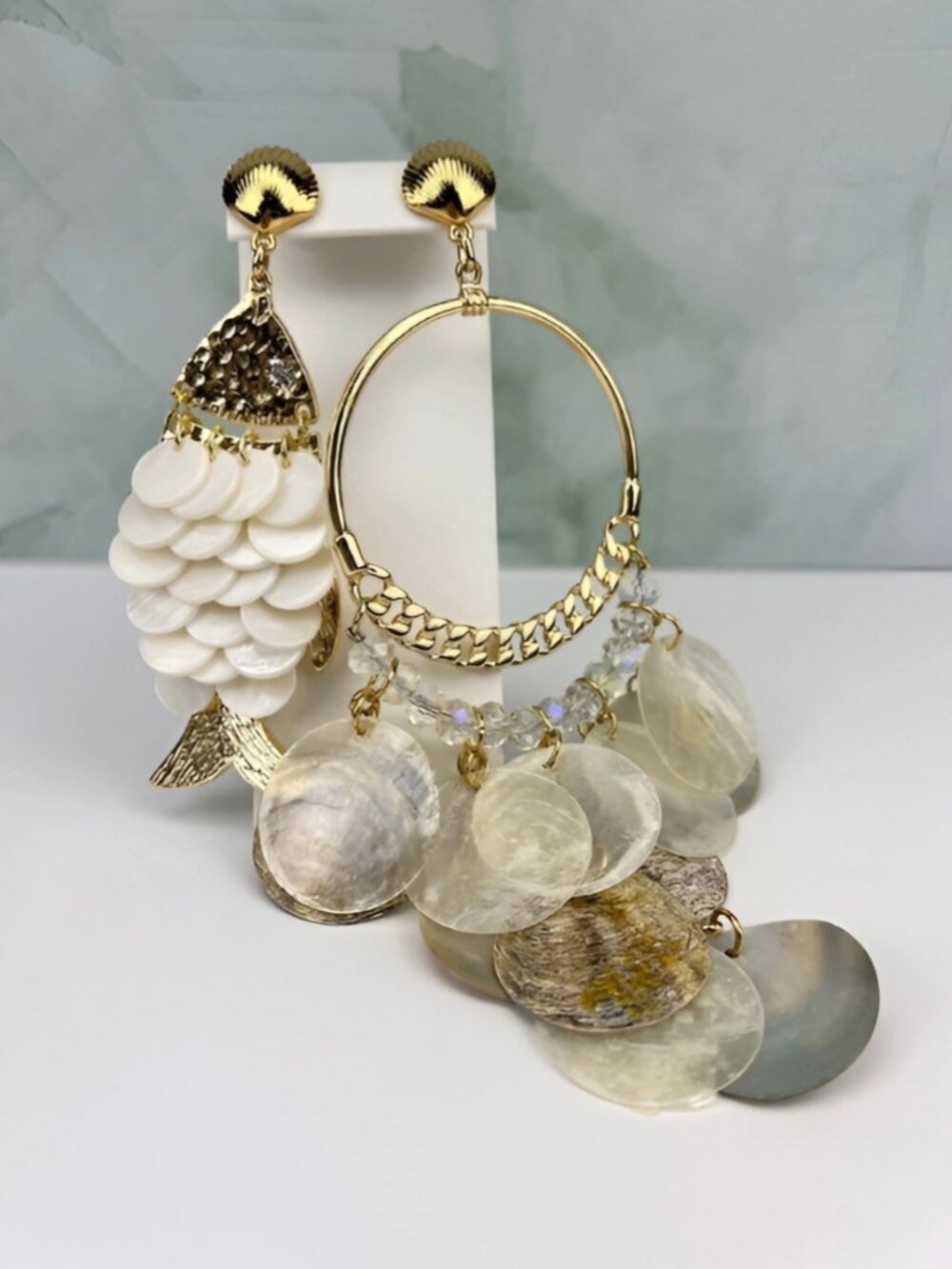 Asymmetrical Mother of Pearl Statement Earrings Coastal Luxury Jewelry